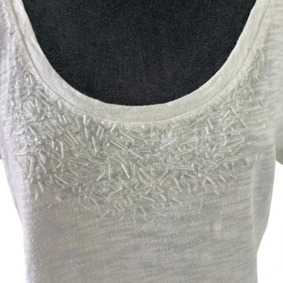 Caslon Coastal Boho XL White Beaded Scoop Neck Short Sleeve Burnout Cotton Tee - Picture 3 of 10